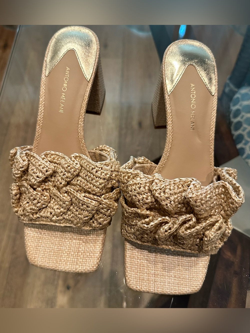 Antonio Melani Women's Tan Braided crochet Slide Sandals new 9 m